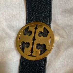 Tory Burch Black/Tan Snakeprint Reversible Leather Belt sz M